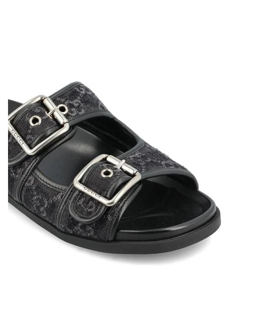 Gucci Black Rhein Gg Denim Cotton Slides for men
