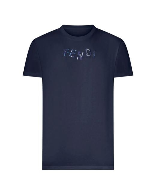 Fendi Blue Cotton T-Shirt for men