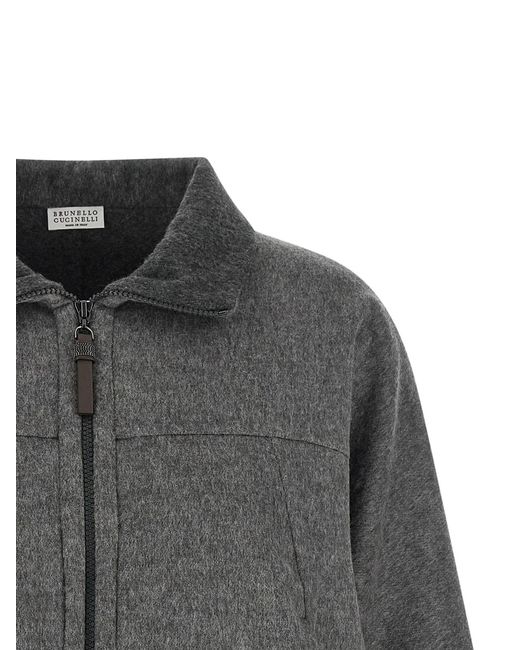 Brunello Cucinelli Gray Virgin Wool Full-Length Jacket Clothing