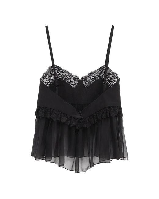 Chloé Black Lace-Trim Silk-Crepe Camisole Top