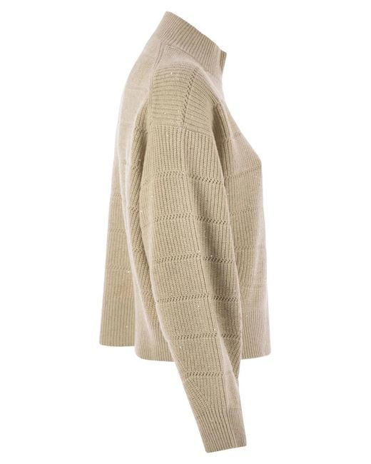Brunello Cucinelli Natural Cashmere And Wool Turtleneck Sweater