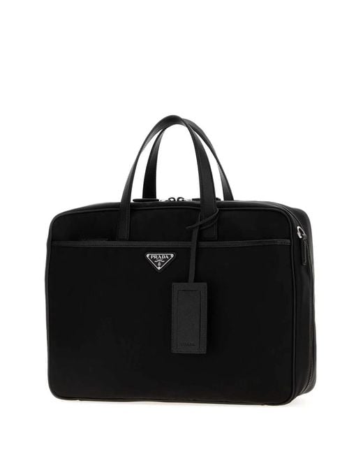 Prada Black Canvas Briefcase for men