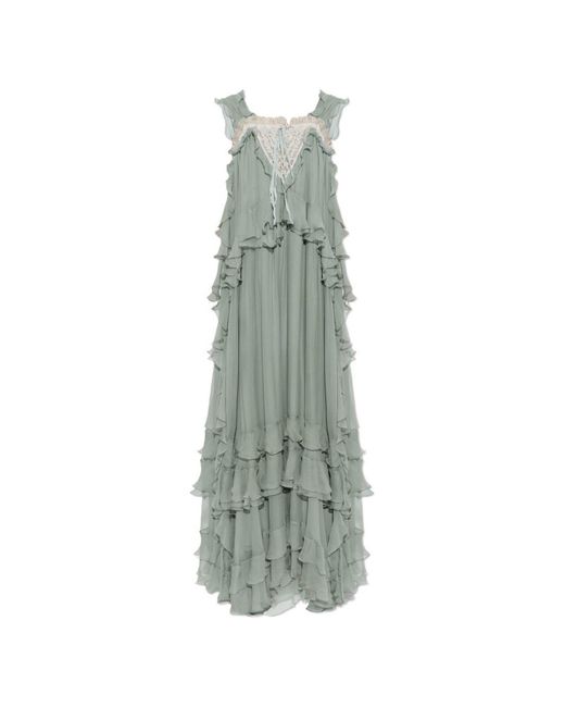 Chloé Green Silk Dress With Lace Trim