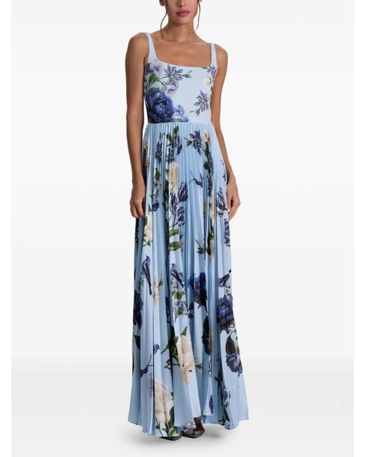 Alice + Olivia Blue Floral Sleeveless Pleated Dress