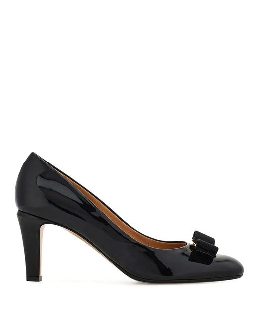 Ferragamo Black Carla 70 Naplak Vara Bow Pump