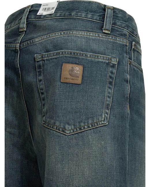 Carhartt Blue Aaron Wide Leg Cotton Jeans for men