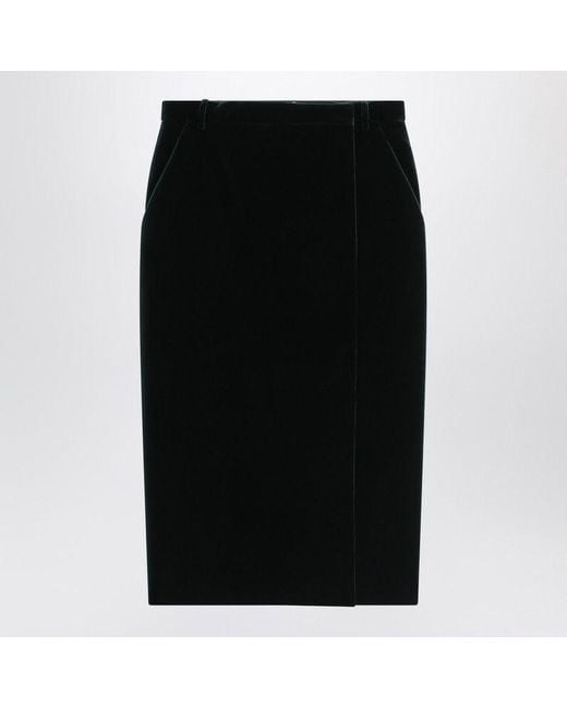Saint Laurent Black Velvet Wrap Midi Skirt