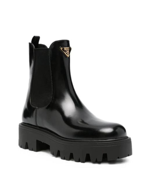 Prada Black Brushed Leather Booties