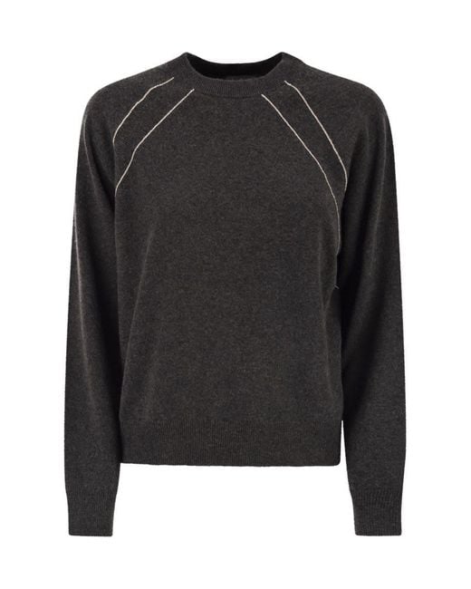 Peserico Black Crew Neck Jumper With Bright Details