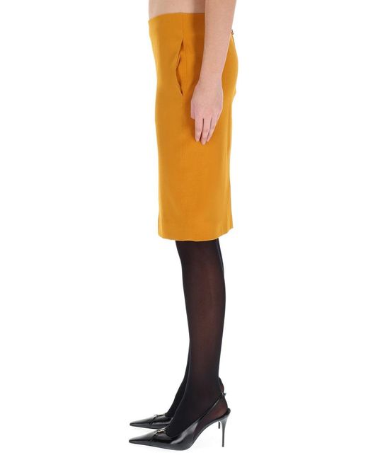 Saint Laurent Brown Ochre Satin Pencil Skirt