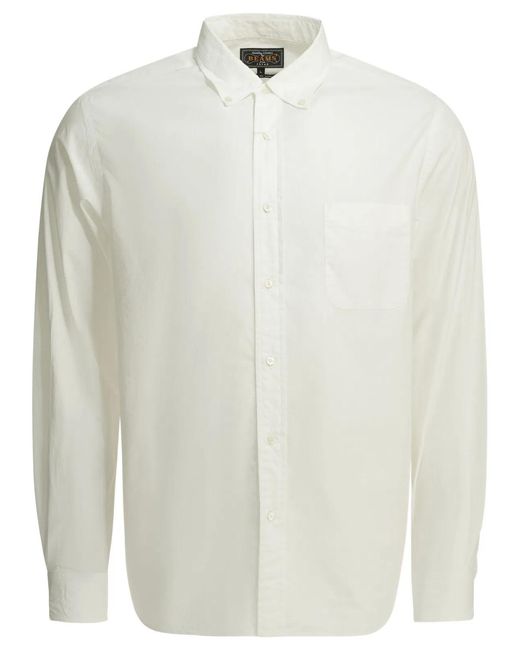 Beams Plus White B.D. Color Broad Cotton Casual Shirt for men