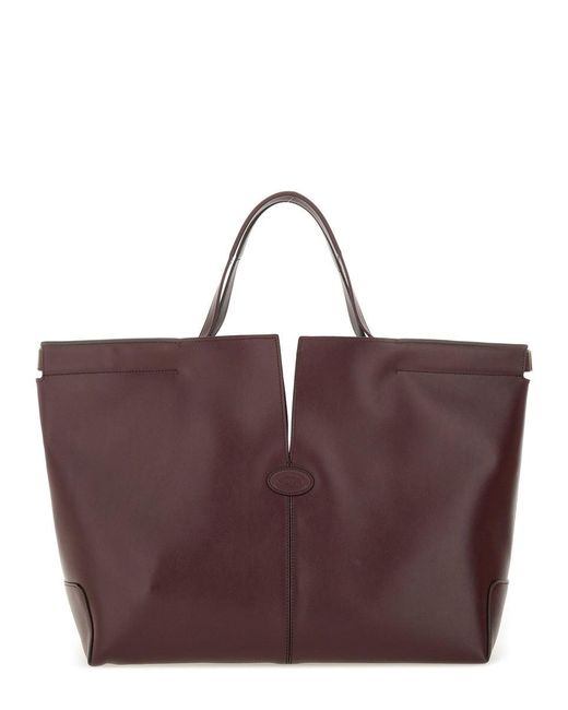 Tod's Purple Leather Medium Di Folio Shopping Bag