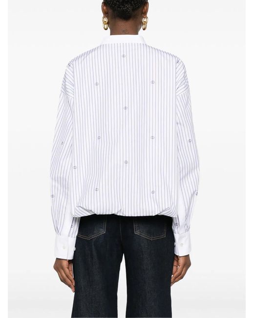 Gucci Gray Striped Embroidery Blouse
