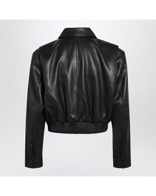 Frankie Shop Black Cropped Faux Leather Bomber Jacket