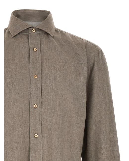 Brunello Cucinelli Gray Herringbone Shirt for men