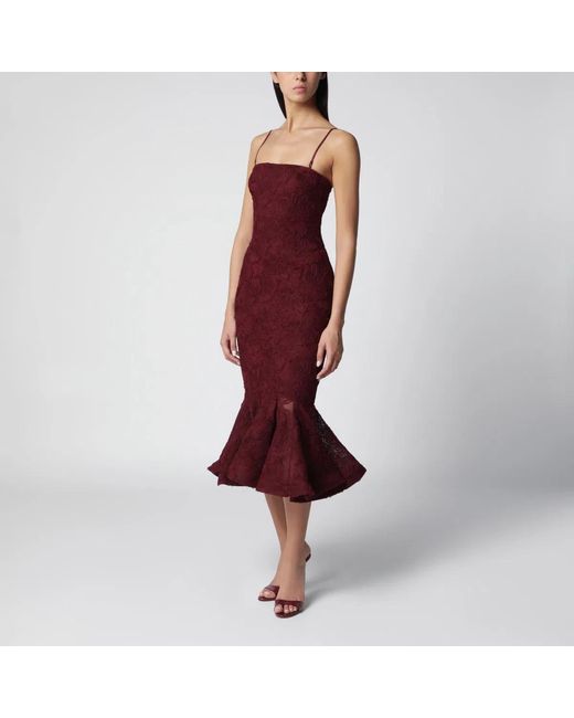 ROTATE BIRGER CHRISTENSEN Red Floral Mesh Ruffle Dress