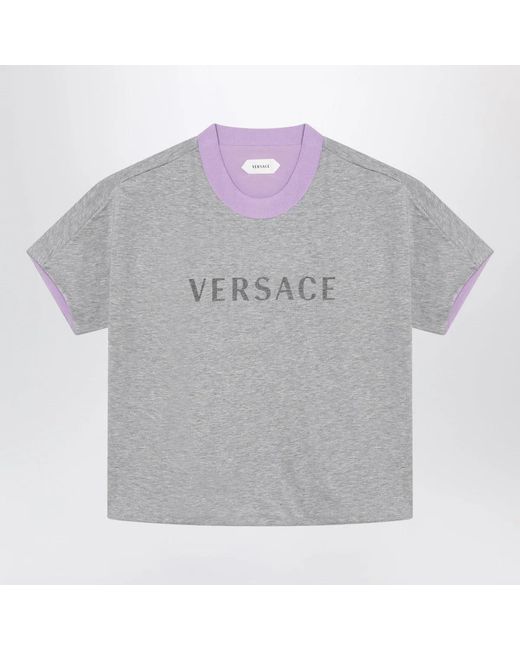 Versace Gray Reversible/Lilac Cotton Jersey T-Shirt