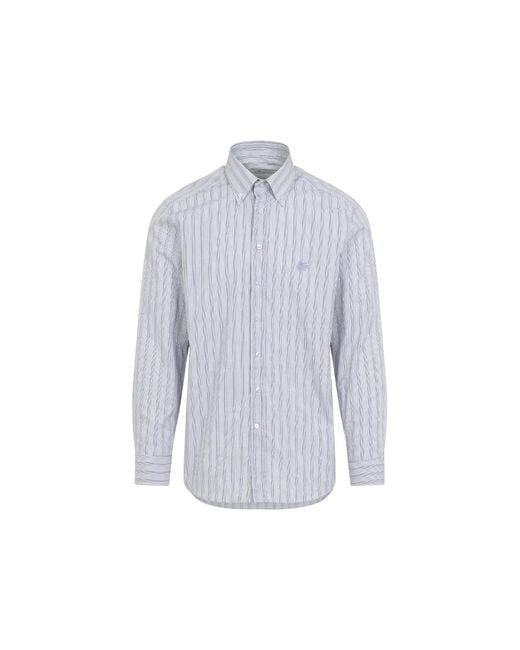 Etro Blue Light Roma Logo Cotton Shirt for men