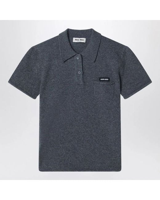 Miu Miu Blue Slate Cashmere Polo Shirt