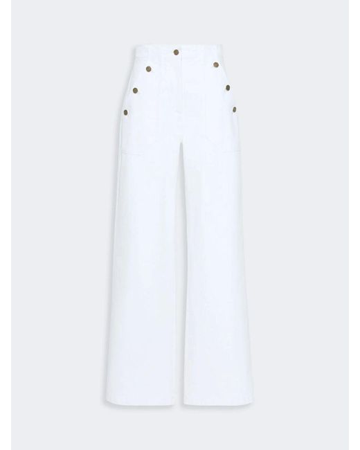 Max Mara White Cotton Bull Denim Wide-Leg Trousers