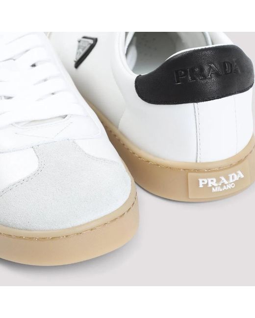 Prada White Lane Leather Low-Top Sneakers for men