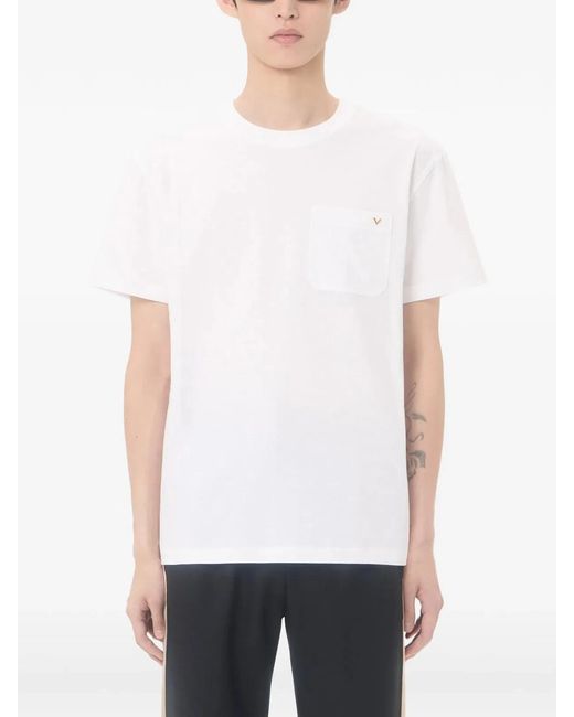 Valentino Garavani White Cotton Tshirt With Vgold for men