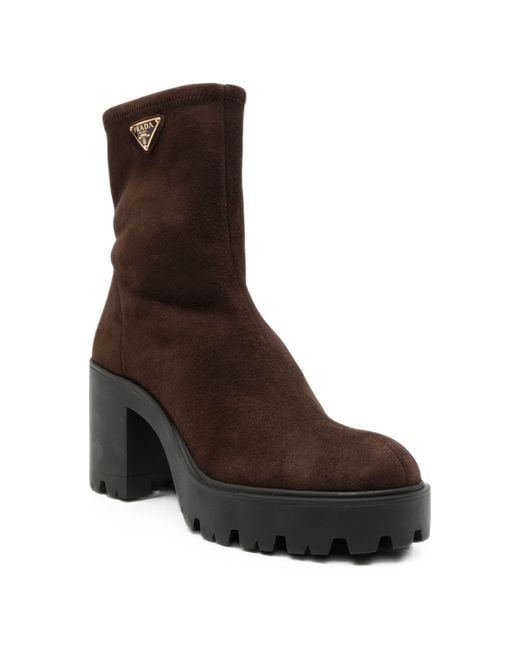 Prada Black Logo-Plaque Chunky-Sole Boots