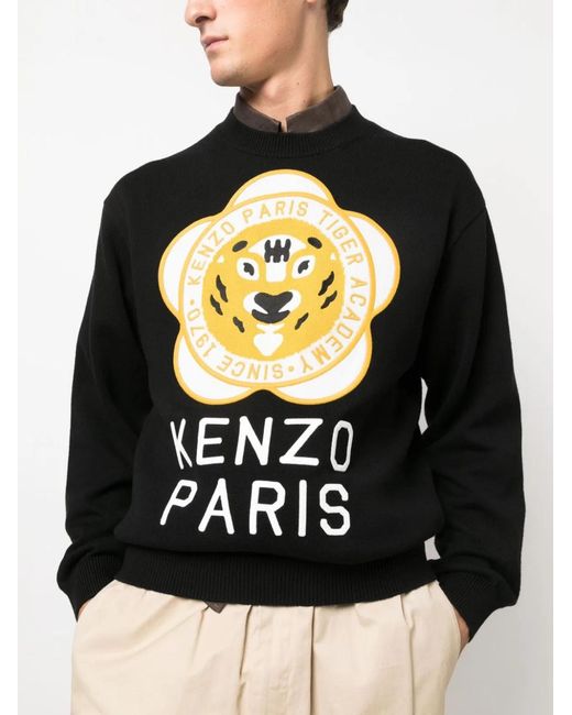 KENZO Black Jersey With Logo for men