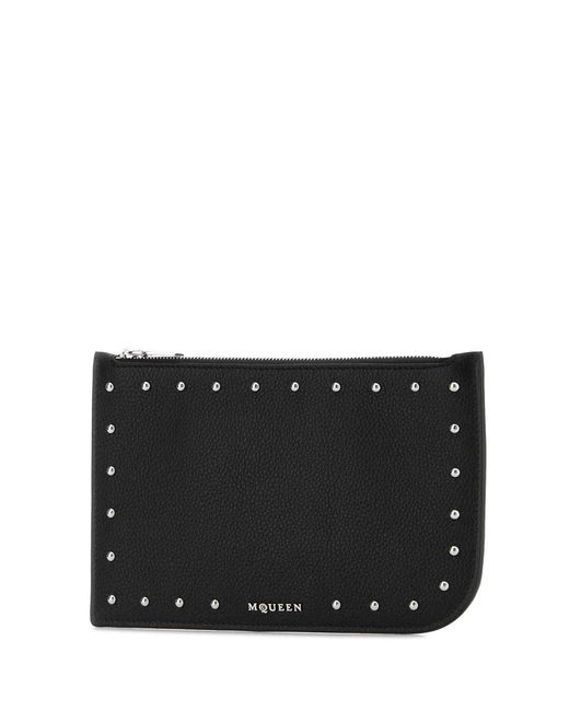 McQueen Black Leather Pouch for men