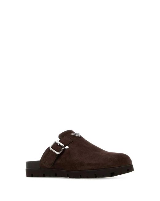 Prada Brown Dark Suede Slippers for men