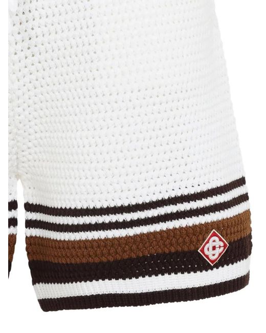 Casablanca White Cotton Striped Bermuda Shorts for men