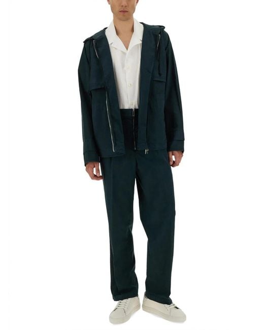 Helmut Lang Blue Hooded Windbreaker for men