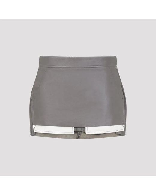 Rick Owens Gray Fog Cutoff Lamb Leather Mini Skirt