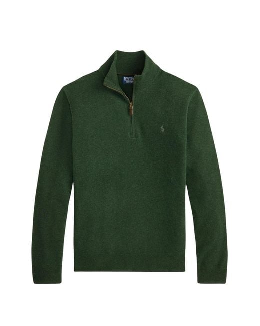 Polo Ralph Lauren Green Pony-Embroidered Quarter-Zip Sweater for men