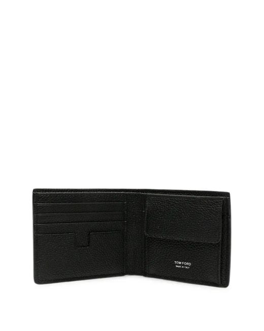 Tom Ford Black Soft Grain Leather T Line Classic Bifold Wallet W Coin Slot for men