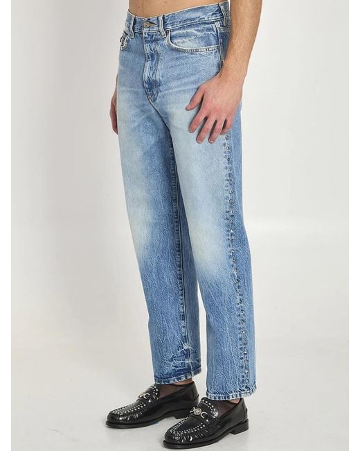 Versace Blue Stone-Wash Jeans With Studs for men