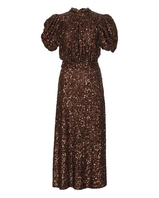 ROTATE BIRGER CHRISTENSEN Brown Sequin Midi Dress