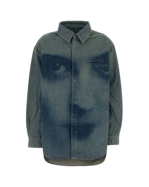 Jean Paul Gaultier Blue Face Print Oversized Denim Shirt