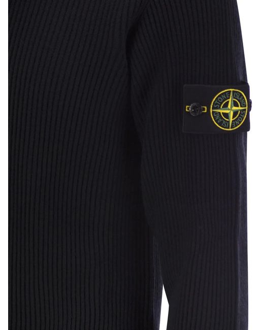 Stone Island Black Crew-Neck Jumper With Ribbed Edges for men