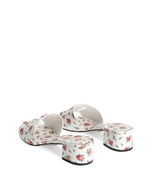 Dolce & Gabbana White Dolce & Gabbana Mules With Little Roses Print