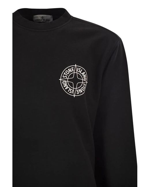 Stone Island Blue Oversized Crew Neck Sweatshirt With “Outline Compass” Print for men