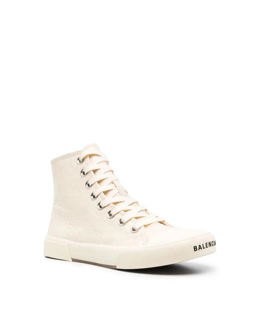 Balenciaga Natural Paris Logo High-Top Sneakers