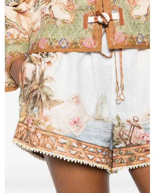 Zimmermann White Mahon Linen Shorts
