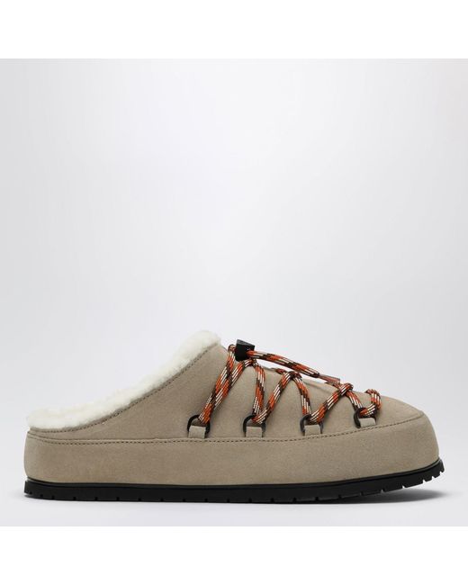 Prada Brown Desert Suede Clogs With Braided Laces
