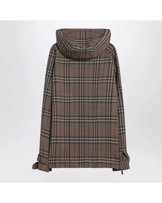 Burberry Gray Half-Zip Jacket With Check Pattern for men