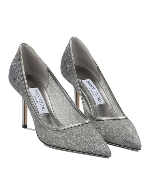 Jimmy Choo Gray Textile Lamb Leather Calf Leather Pumps