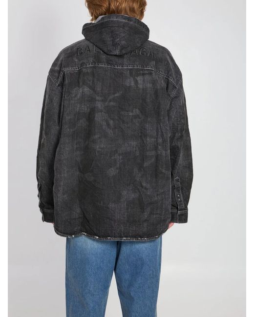 Balenciaga Black Hooded Denim Parka for men