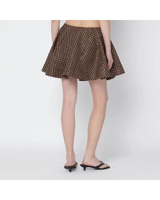 Ganni Brown Gingham Flared Mini Skirt