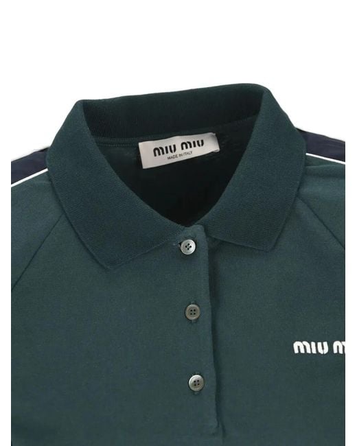 Miu Miu Green Two-Tone Jersey Polo Shirt
