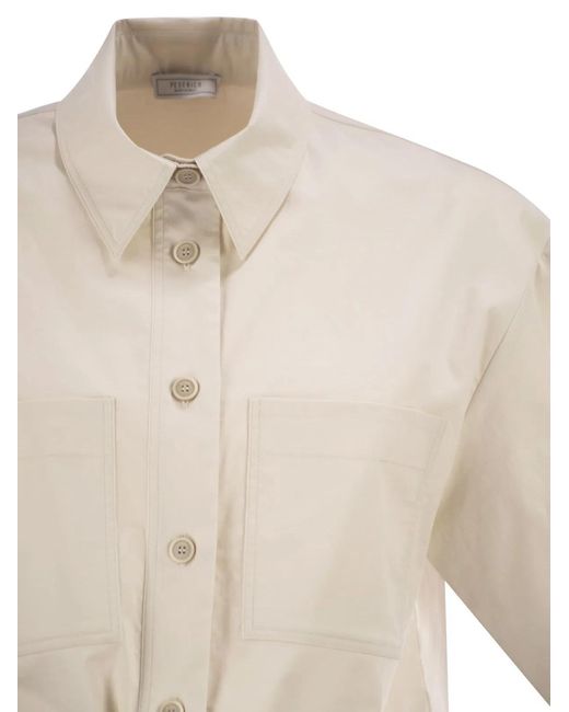 Peserico White Cropped Stretch Cotton Shirt With Drawstring